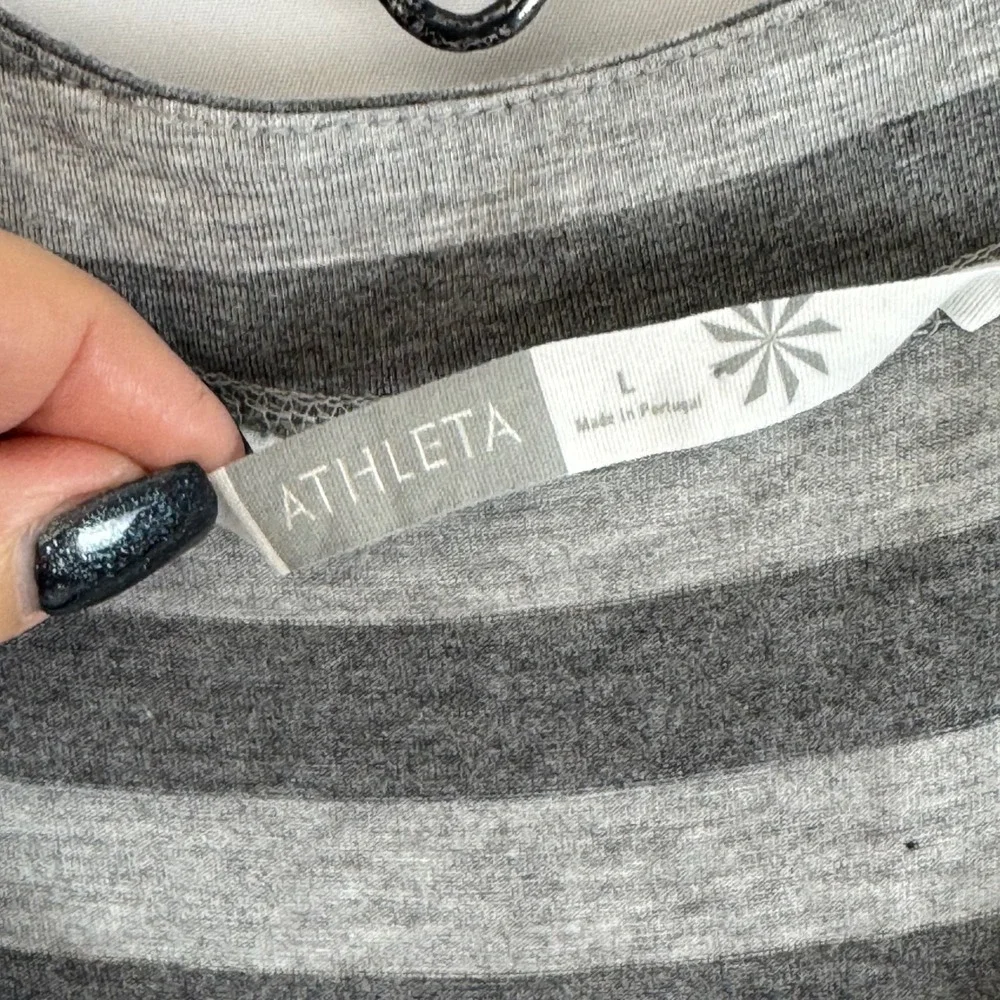 Athleta Gray Stripe Long Sleeve‎ Dress Twist Front Midi Women's Large